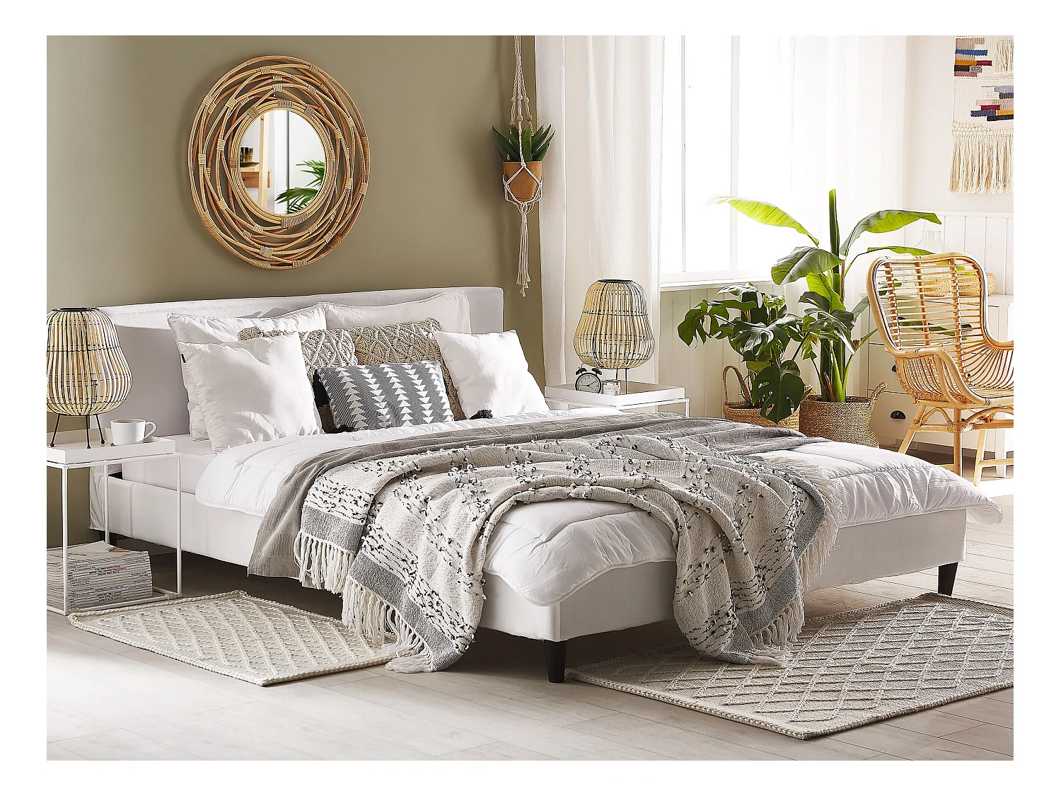 Bed Fluweel FITOU 180 x 200 cm Wit