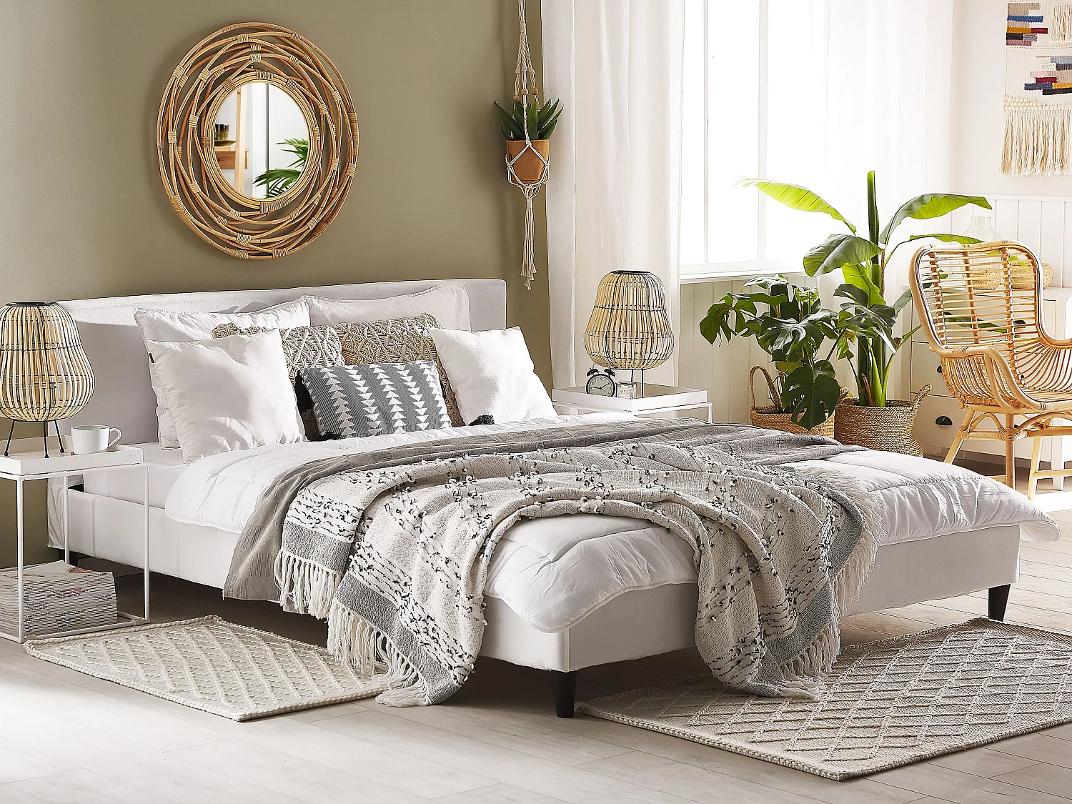 Lit avec sommier Velours FITOU 180 x 200 cm Blanc