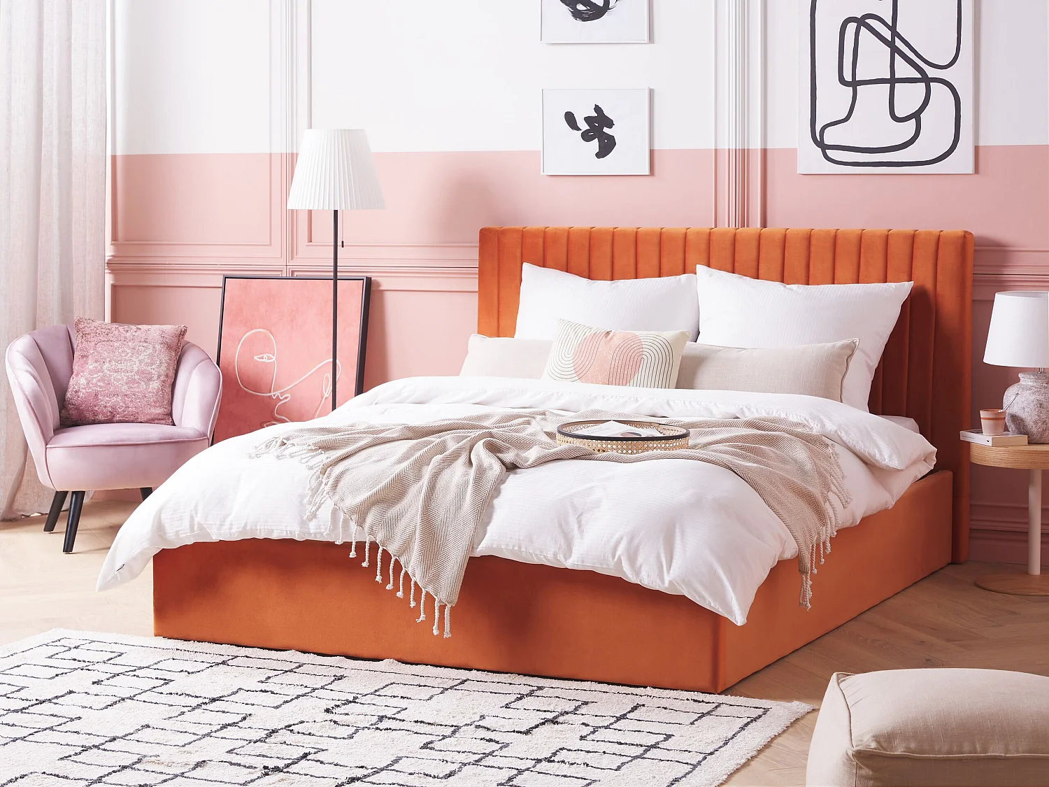 Lit ottoman Velours VION 160 x 200 cm Orange