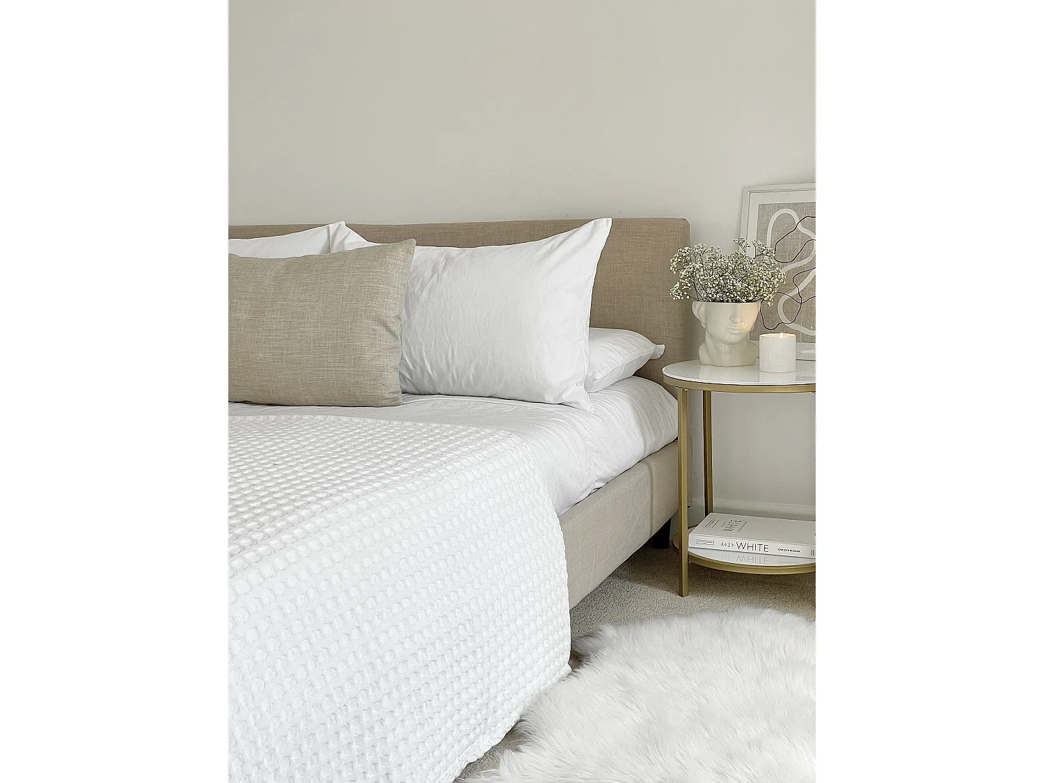 Lit avec sommier Tissu FITOU 160 x 200 cm Beige