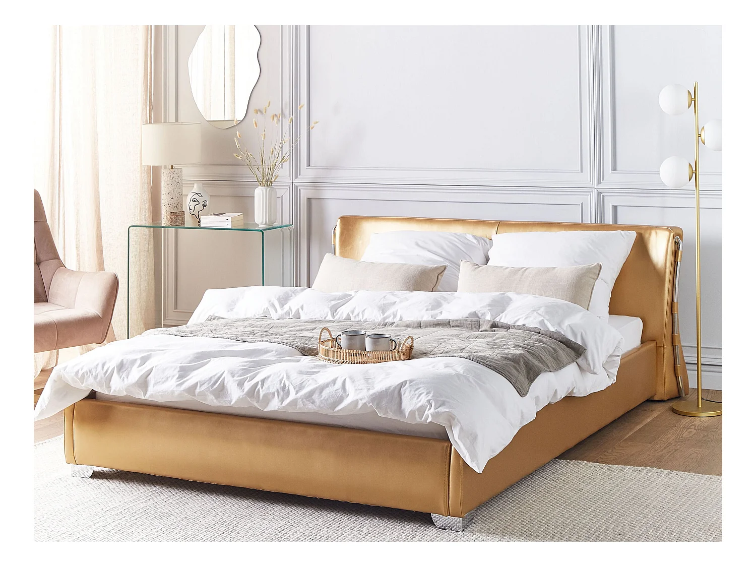 Modernes Bett Echtleder 160 x 200 cm golden Paris