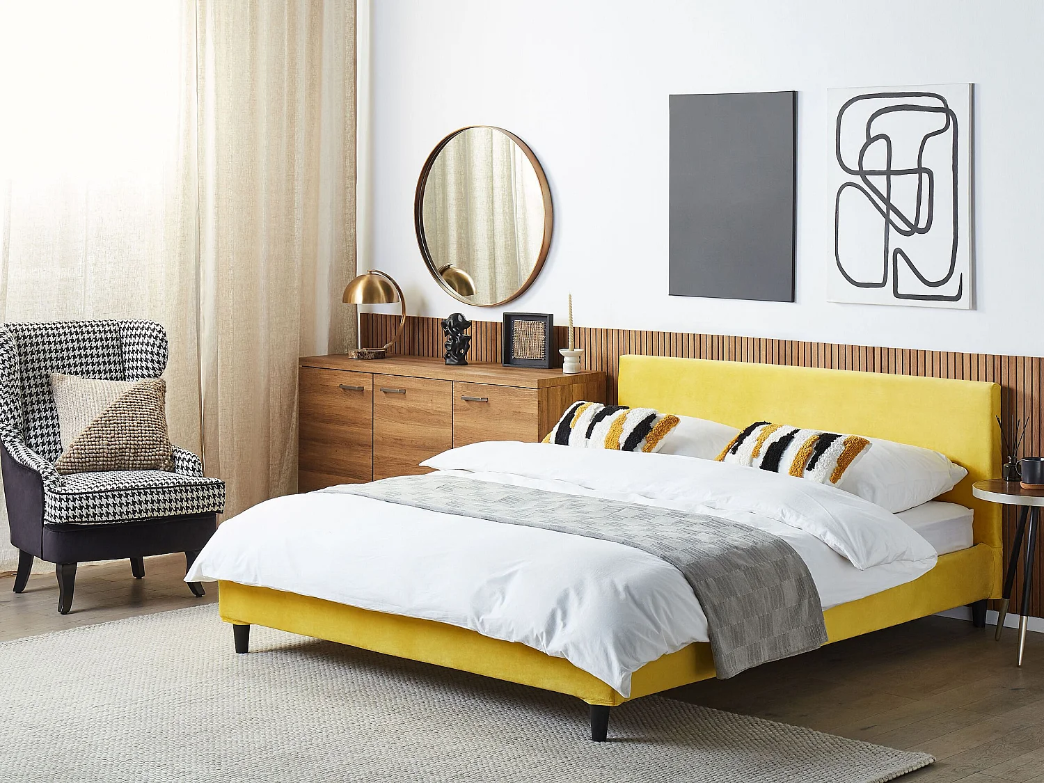 Lit avec sommier Velours FITOU 160 x 200 cm Jaune