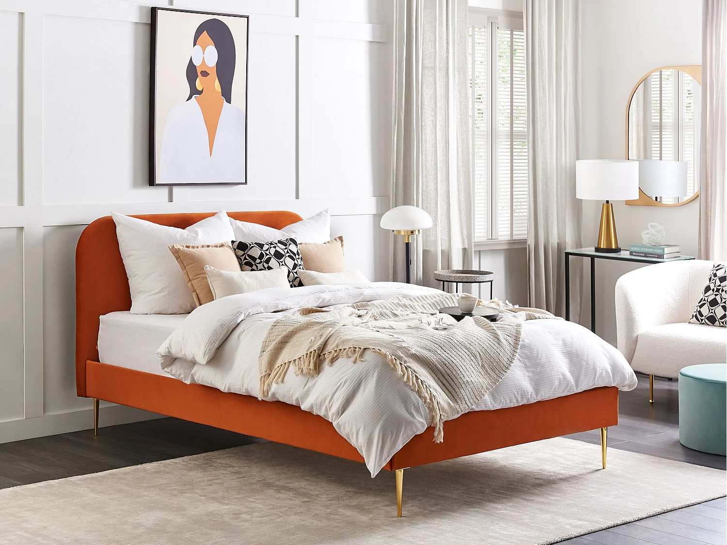 Bett mit Lattenrost Samtstoff FLAYAT 140 x 200 cm Orange