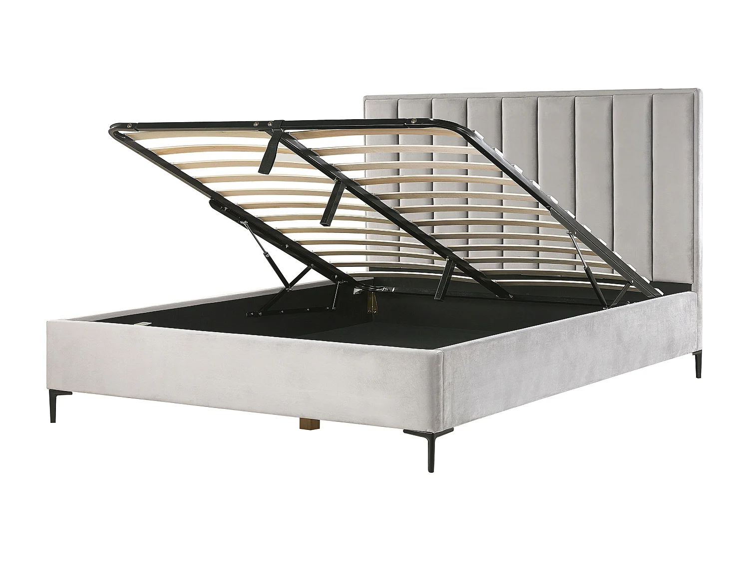 Cama con almacenaje Terciopelo SEZANNE 180 x 200 cm Gris claro