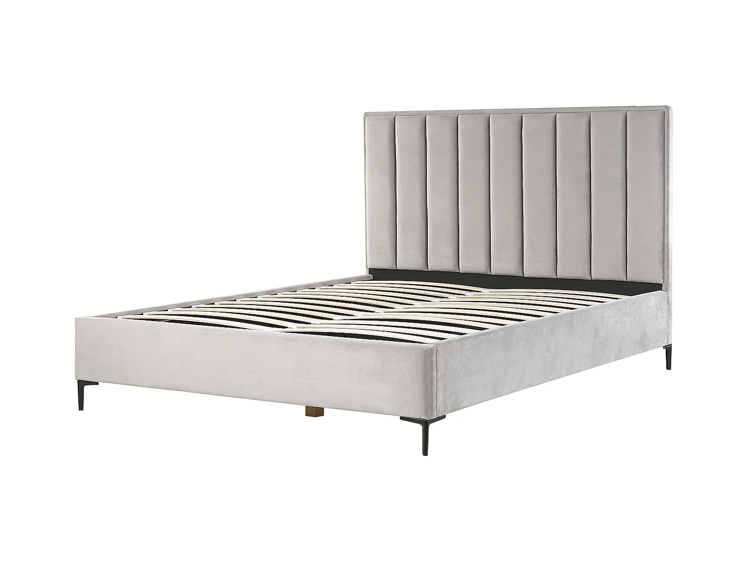 Cama con almacenaje Terciopelo SEZANNE 180 x 200 cm Gris claro