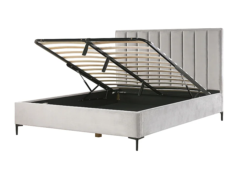 Letto con ottomano Velluto SEZANNE 180 x 200 cm Grigio chiaro