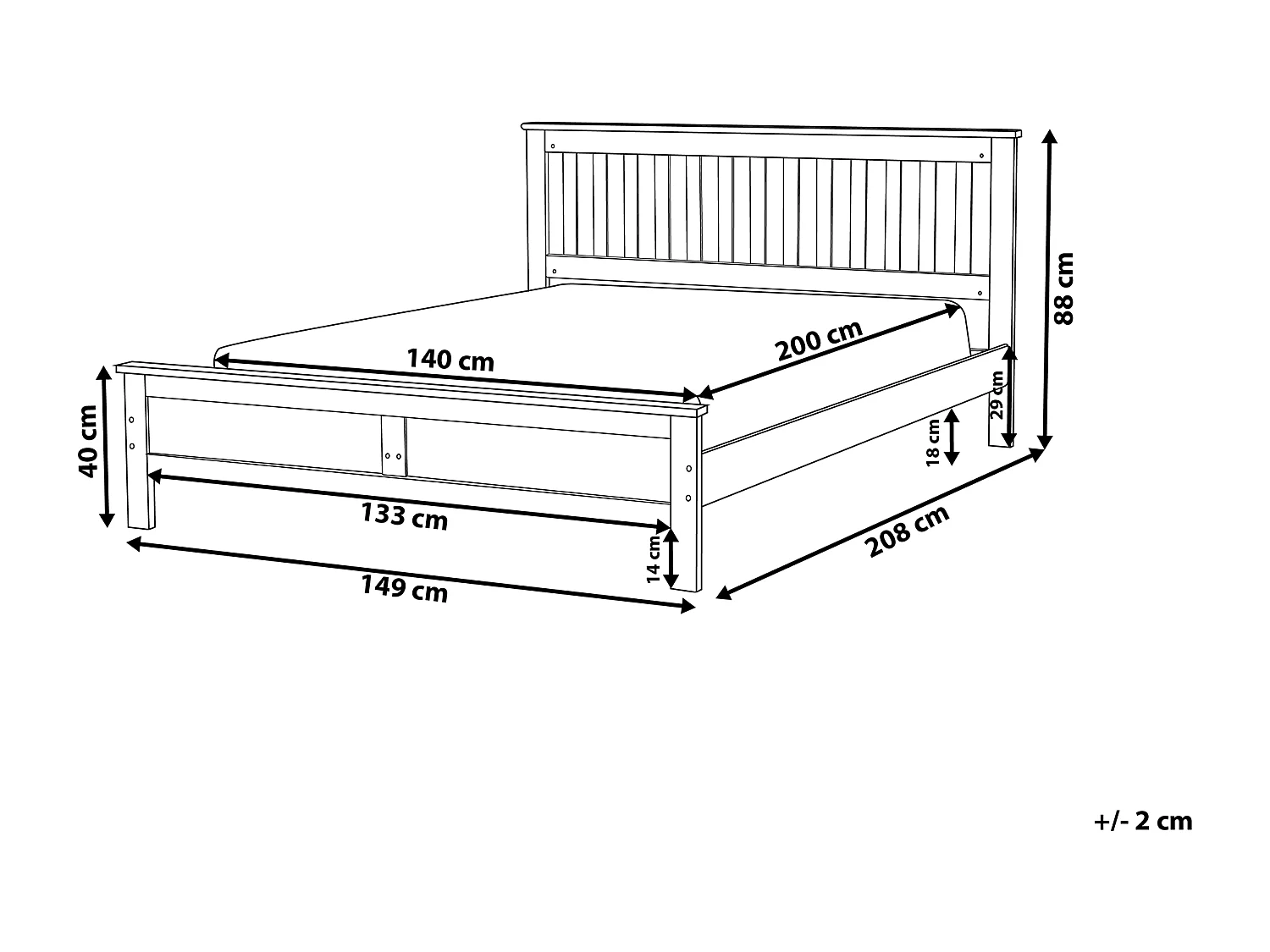 Lit avec sommier Bois de pin MAYENNE 140 x 200 cm Blanc