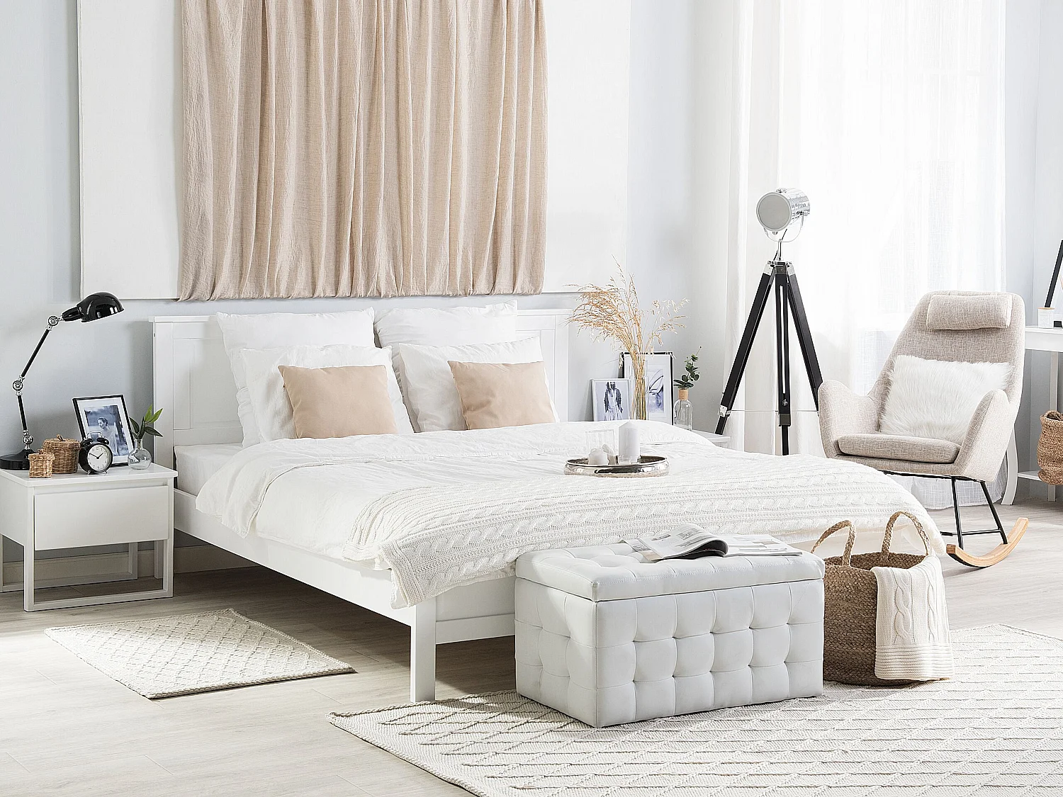 Lit avec sommier Bois de pin OLIVET 160 x 200 cm Blanc