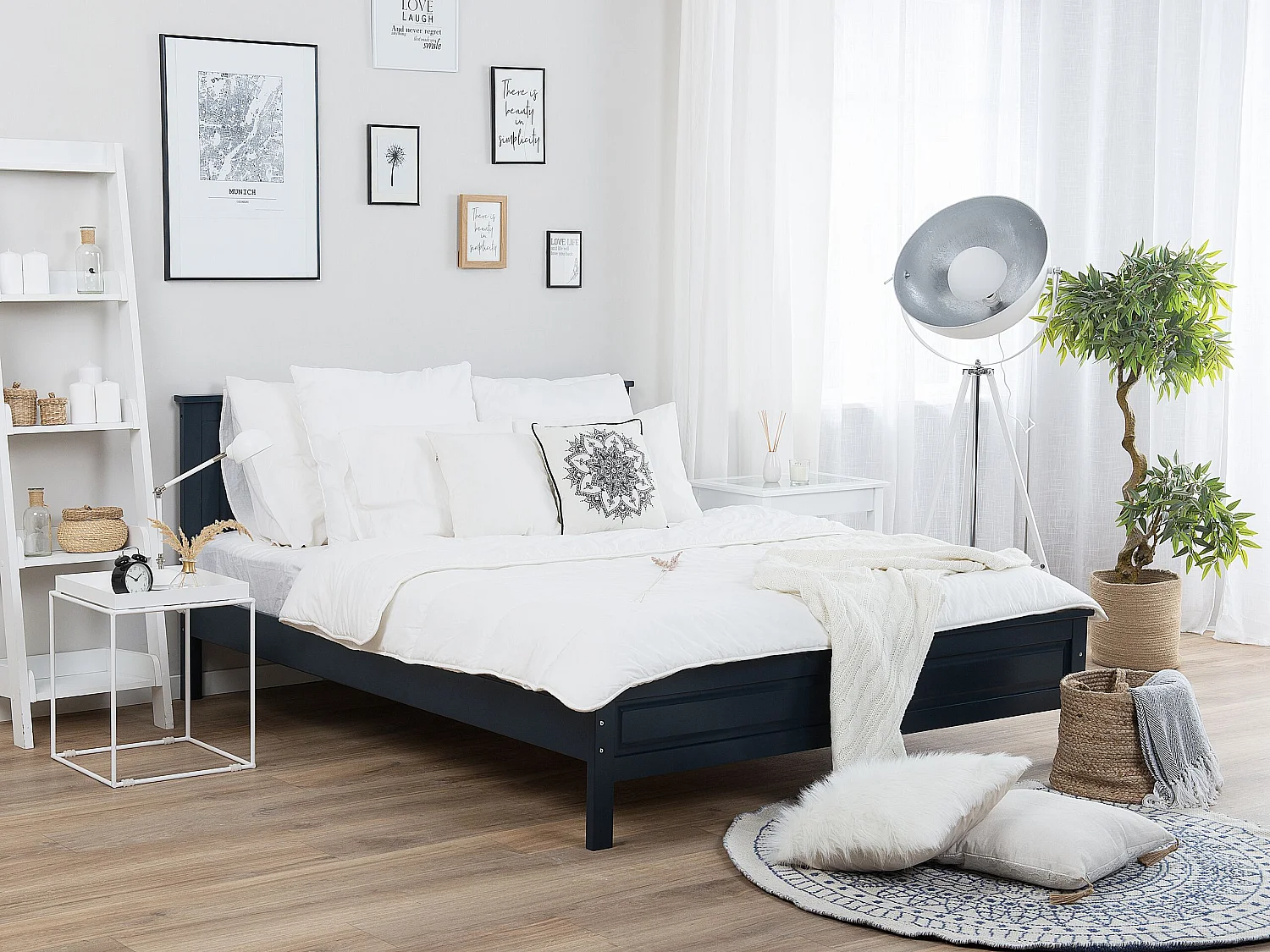 Lit avec sommier Bois de pin OLIVET 160 x 200 cm Bleu foncé