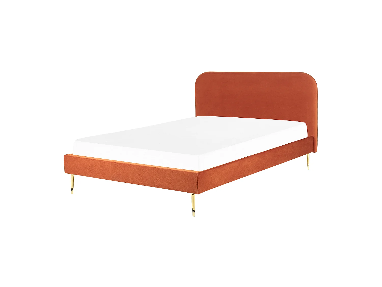 Polsterbett Samtstoff orange mit Lattenrost 180 x 200 cm Metallfüße gold Flayat