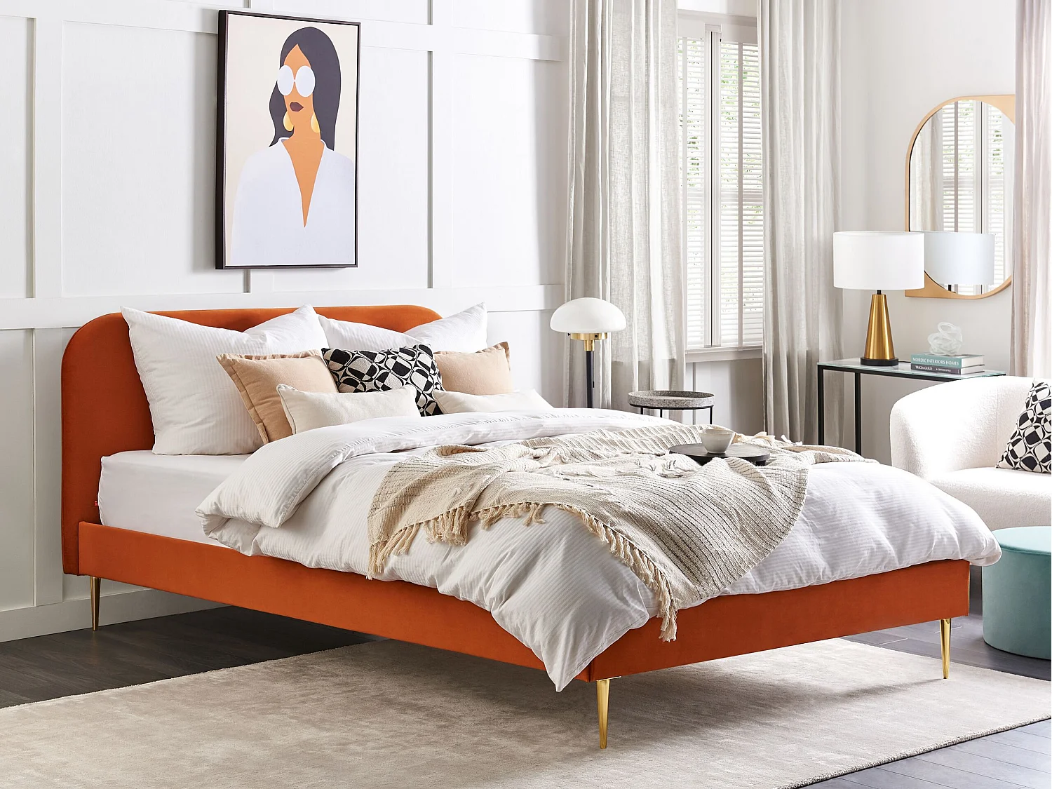 Lit avec sommier Velours FLAYAT 180 x 200 cm Orange