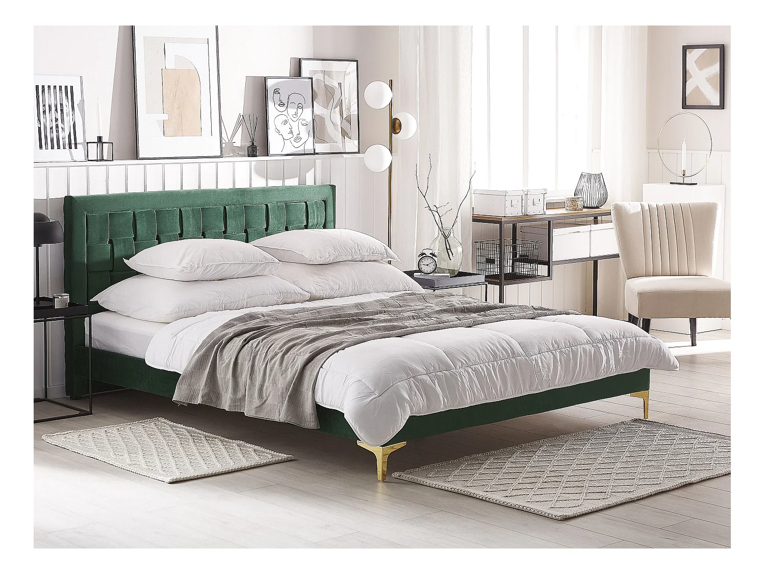 Lit avec sommier Velours LIMOUX 180 x 200 cm Vert foncé