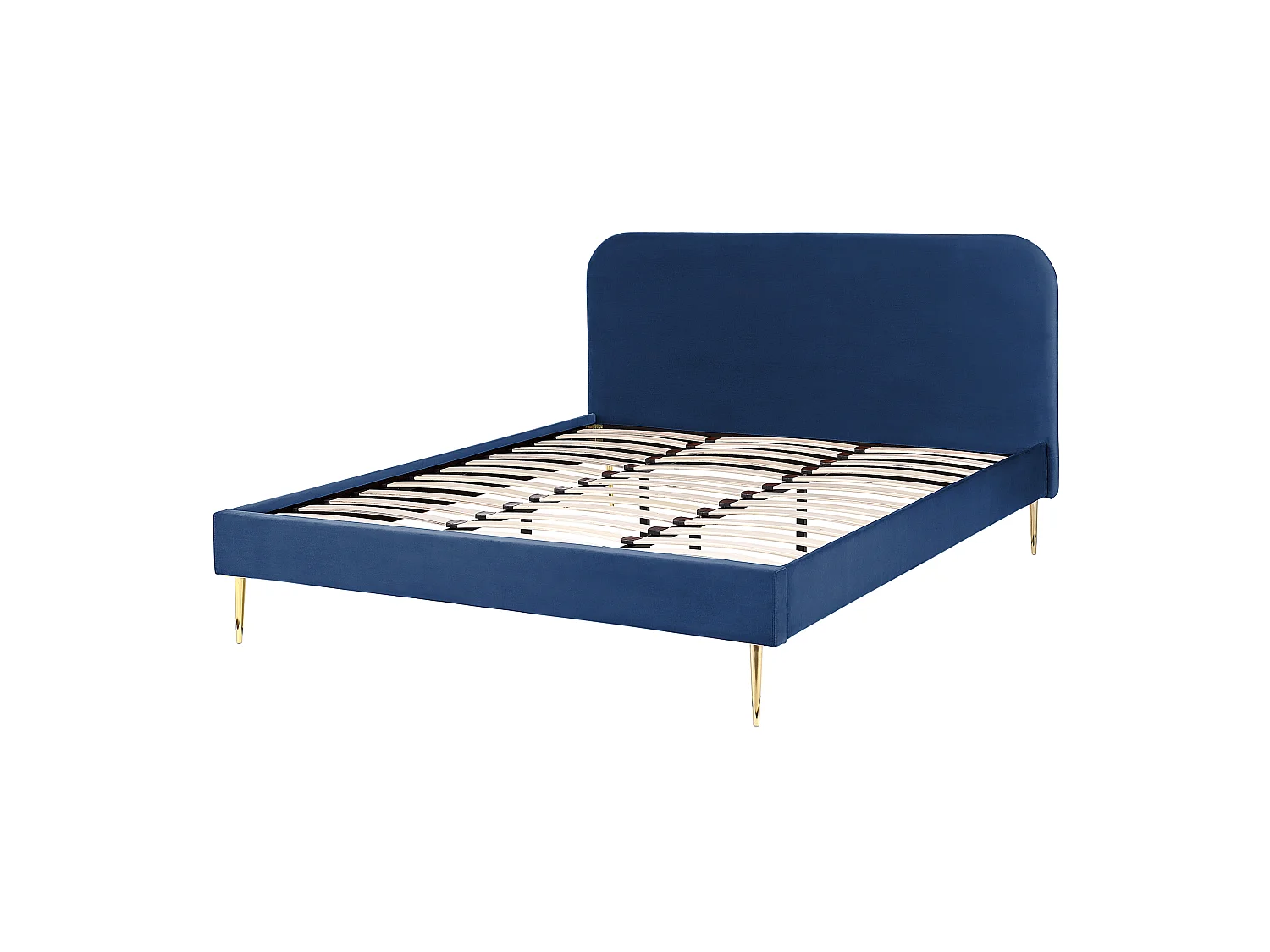 Polsterbett Samtstoff blau mit Lattenrost 180 x 200 cm Metallfüße gold Flayat