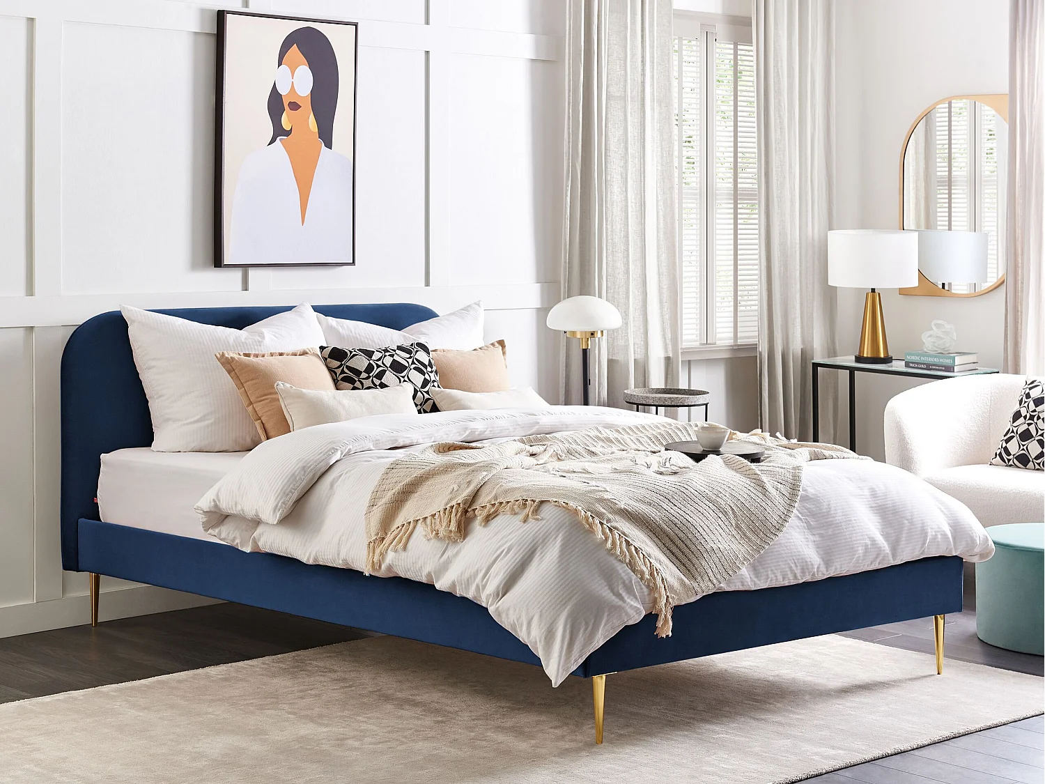 Lit avec sommier Velours FLAYAT 180 x 200 cm Bleu marine