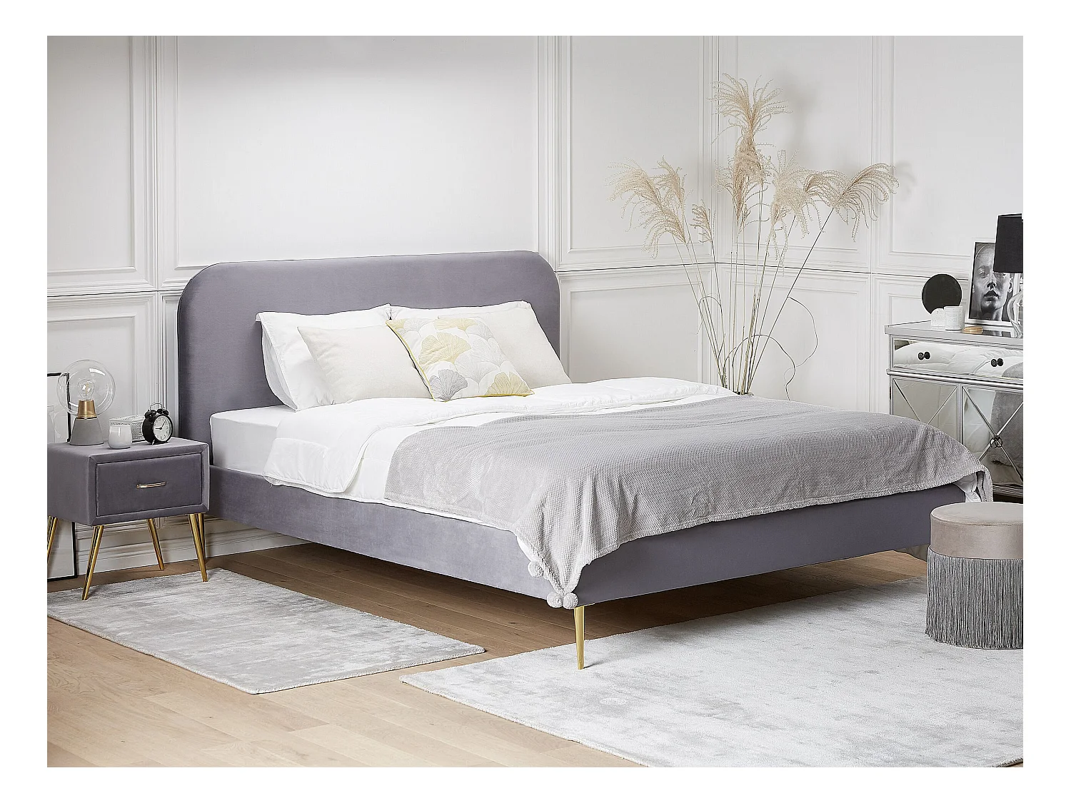 Lit avec sommier Velours FLAYAT 180 x 200 cm Gris