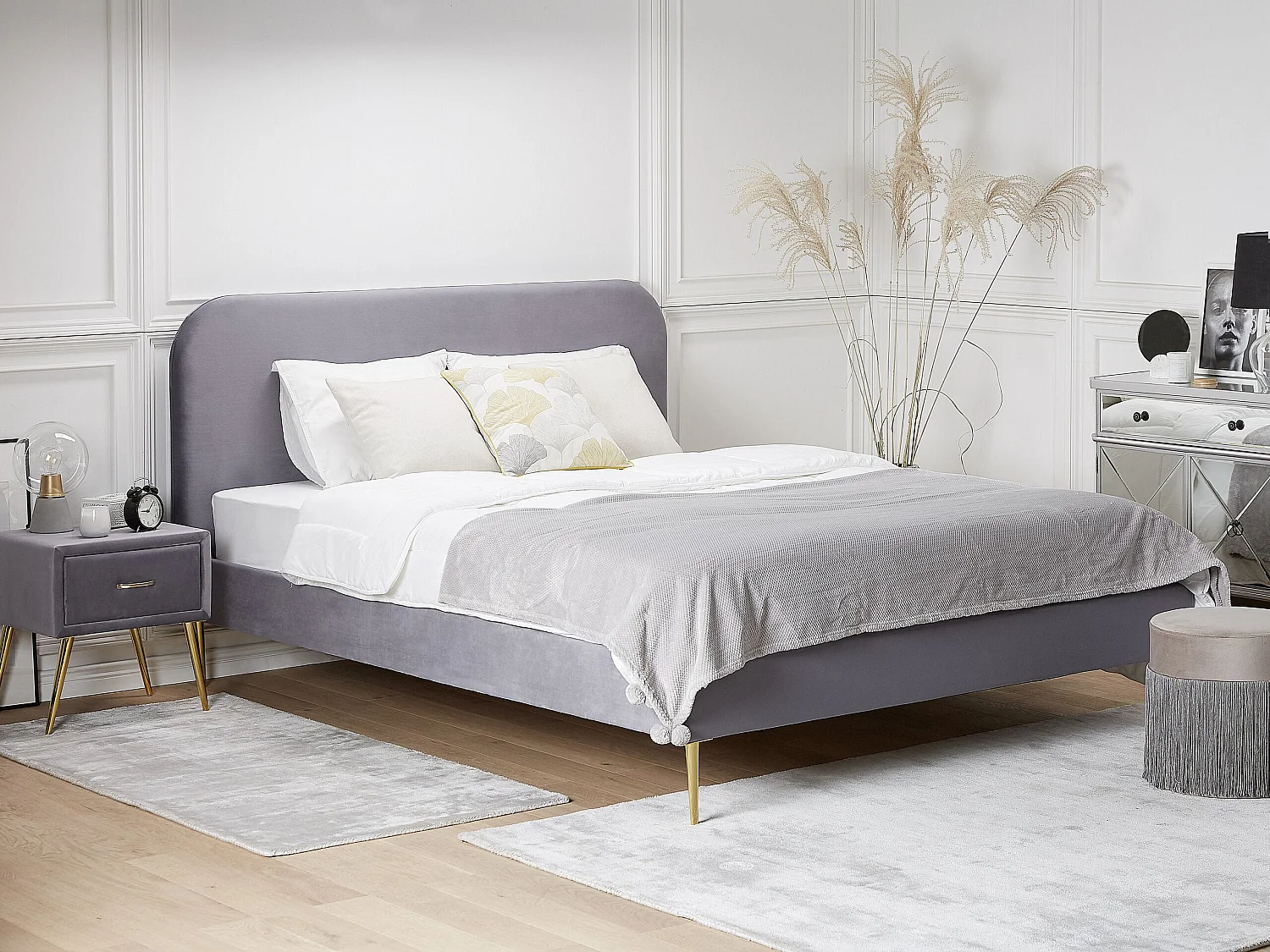 Lit avec sommier Velours FLAYAT 180 x 200 cm Gris
