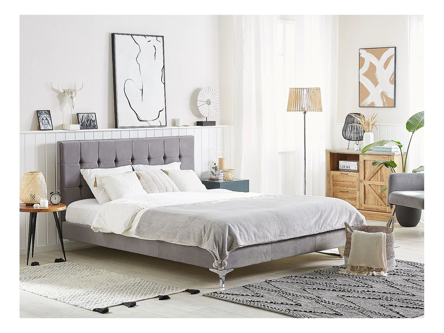 Lit avec sommier Velours AMBERT 140 x 200 cm Gris