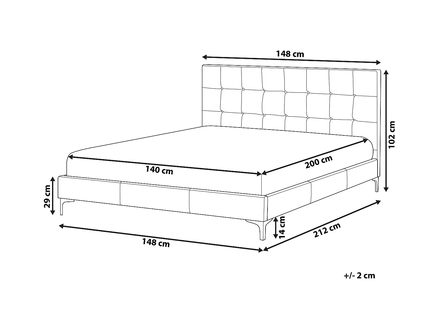 Lit avec sommier Velours AMBERT 140 x 200 cm Gris