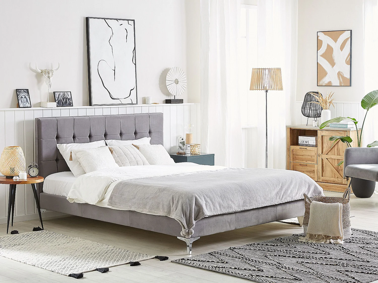 Lit avec sommier Velours AMBERT 140 x 200 cm Gris