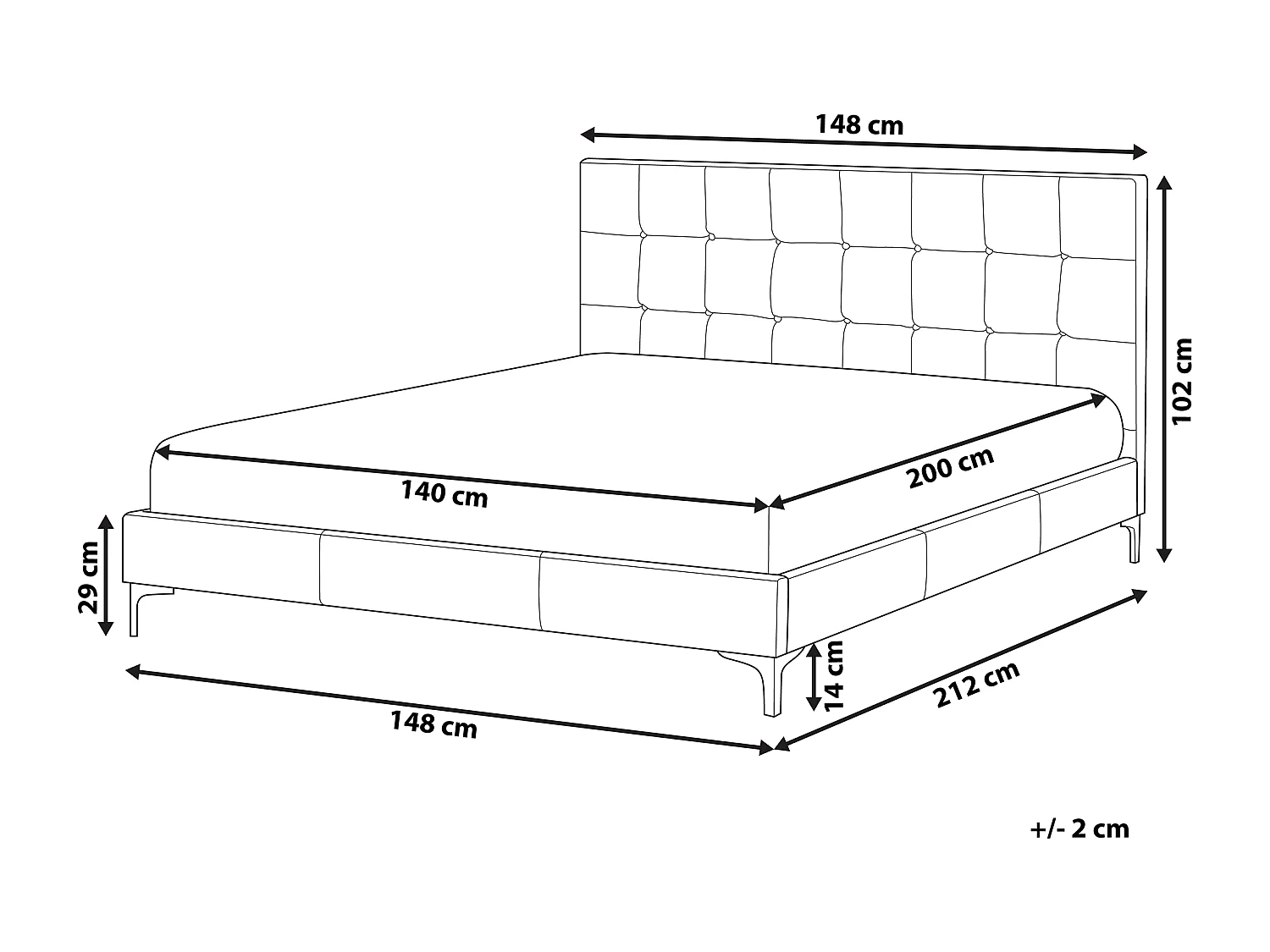 Lit avec sommier Velours AMBERT 140 x 200 cm Gris