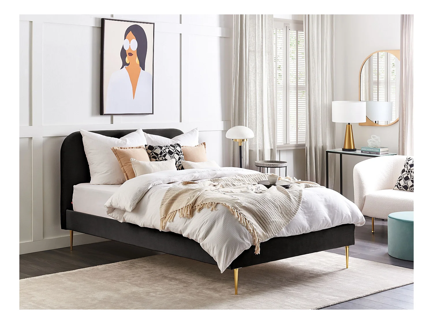 Cama Terciopelo FLAYAT 140 x 200 cm Negro