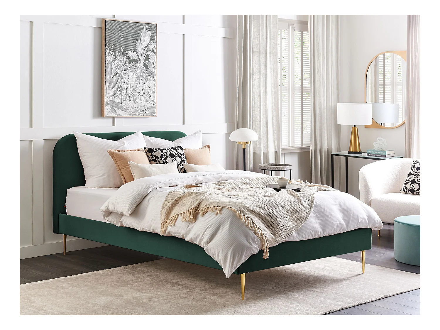 Bed Fluweel FLAYAT 160 x 200 cm Smaragdgroen