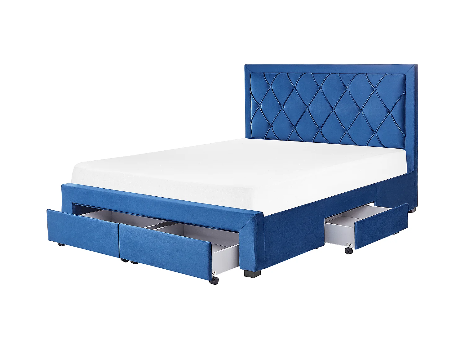 Lit avec tiroirs de rangement Velours LIEVIN 160 x 200 cm Bleu marine