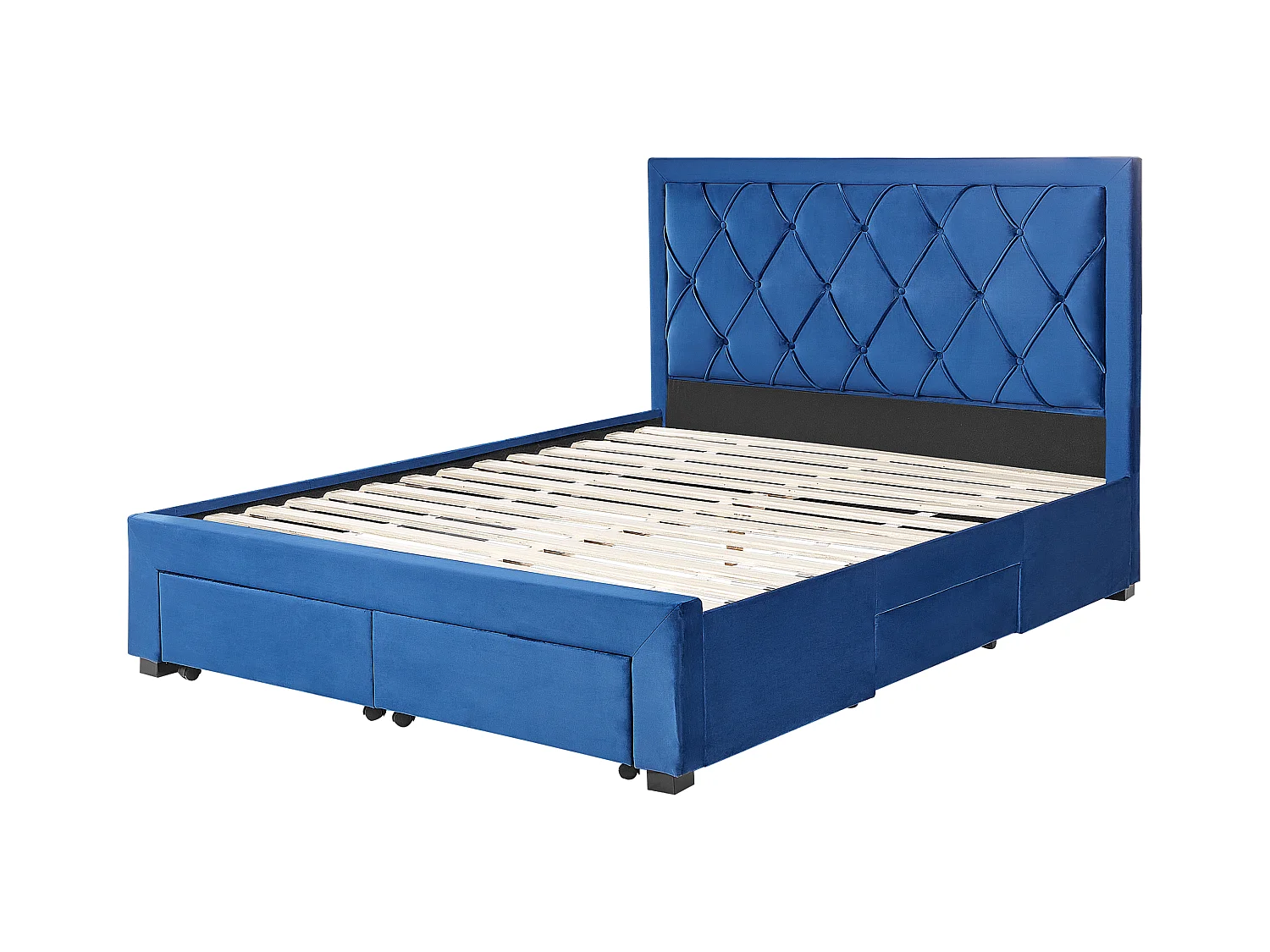 Lit avec tiroirs de rangement Velours LIEVIN 160 x 200 cm Bleu marine