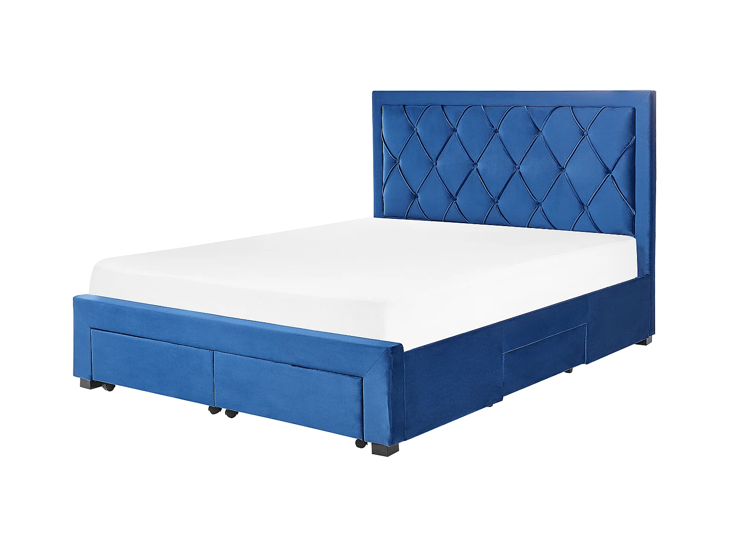 Lit avec tiroirs de rangement Velours LIEVIN 160 x 200 cm Bleu marine