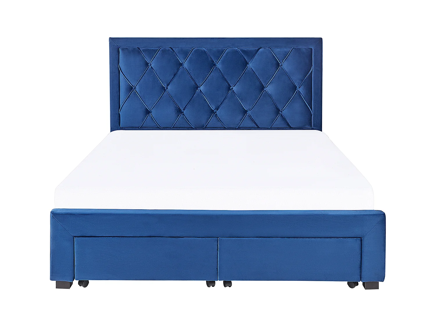 Lit avec tiroirs de rangement Velours LIEVIN 160 x 200 cm Bleu marine