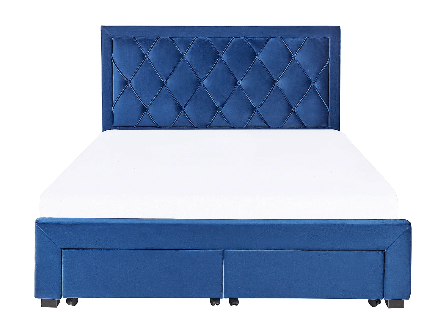 Lit avec tiroirs de rangement Velours LIEVIN 160 x 200 cm Bleu marine