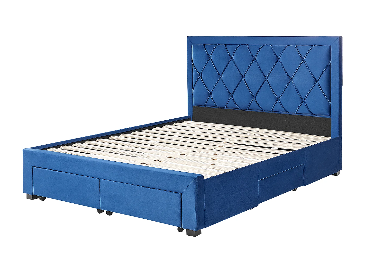 Bed met opbergladen Fluweel LIEVIN 160 x 200 cm Marineblauw