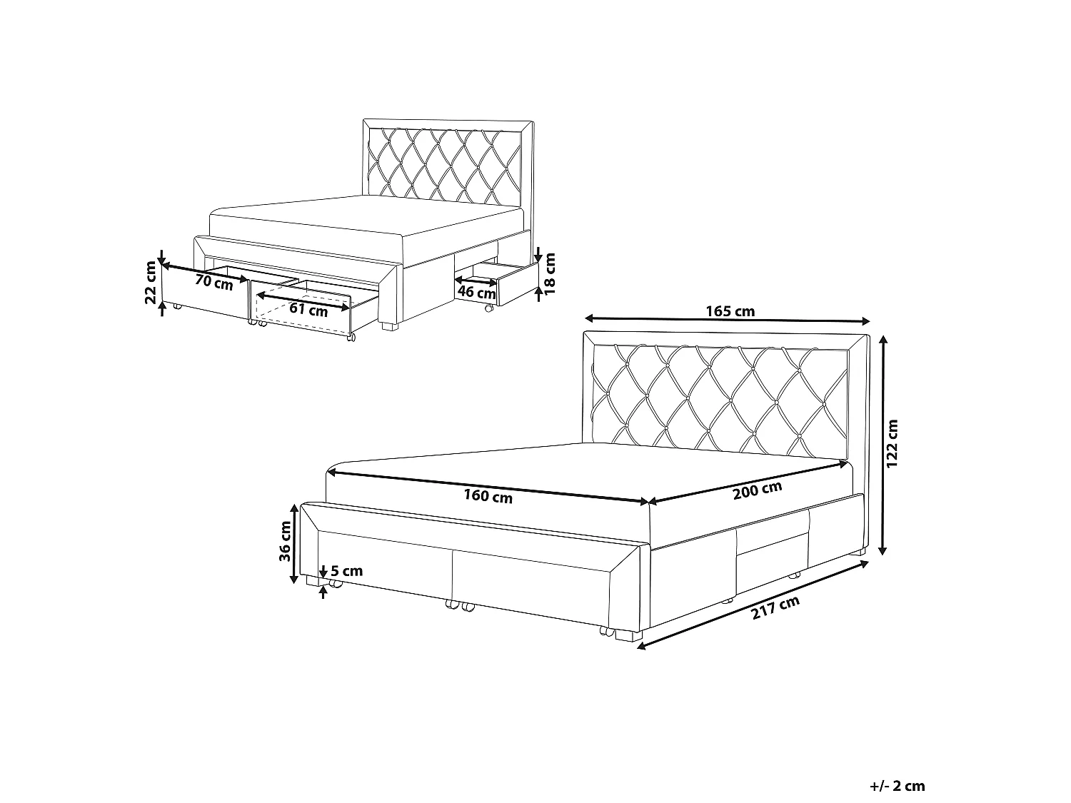 Bed met opbergladen Fluweel LIEVIN 160 x 200 cm Marineblauw