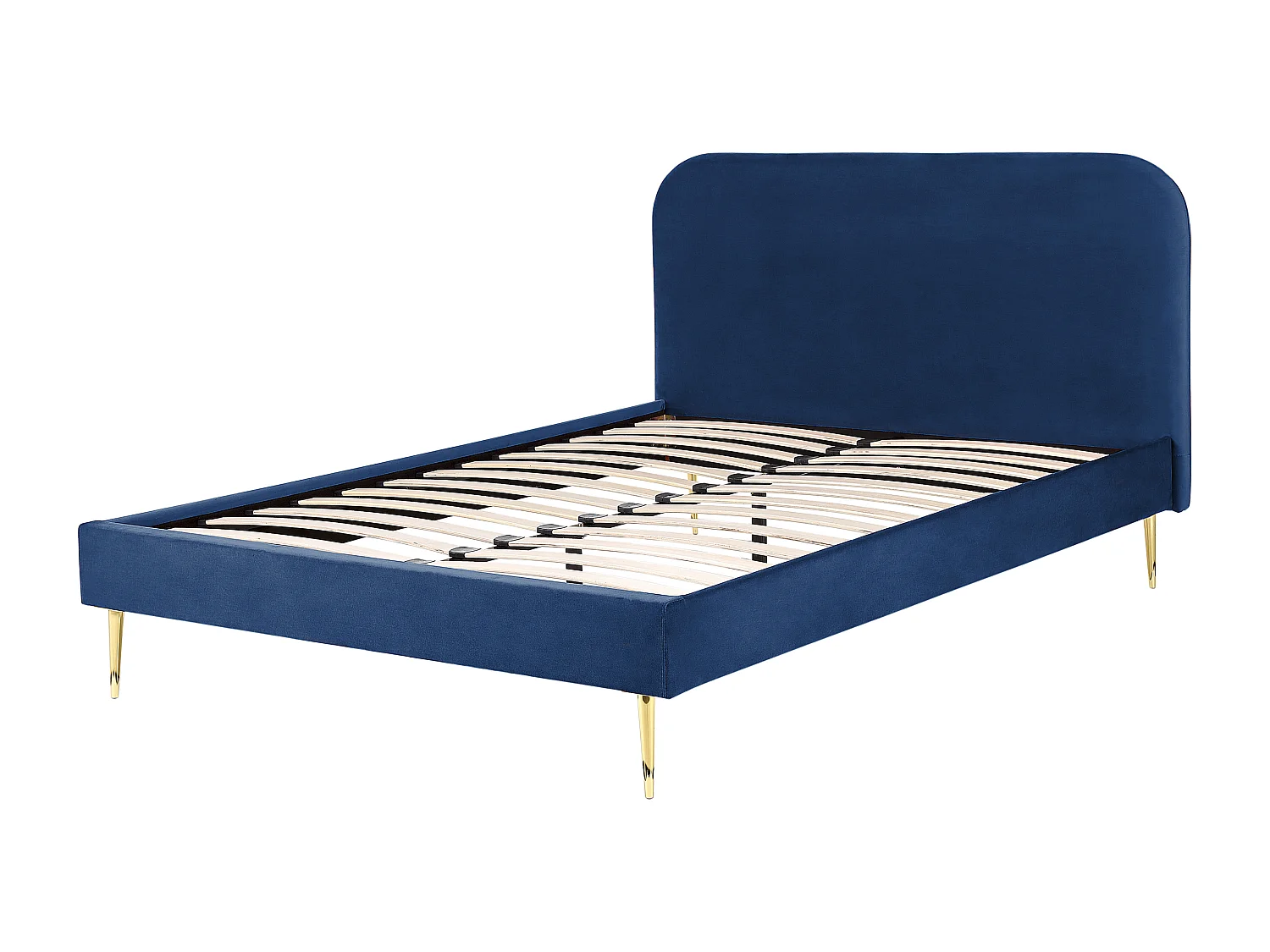 Polsterbett Samtstoff blau mit Lattenrost 140 x 200 cm Metallfüße gold Flayat