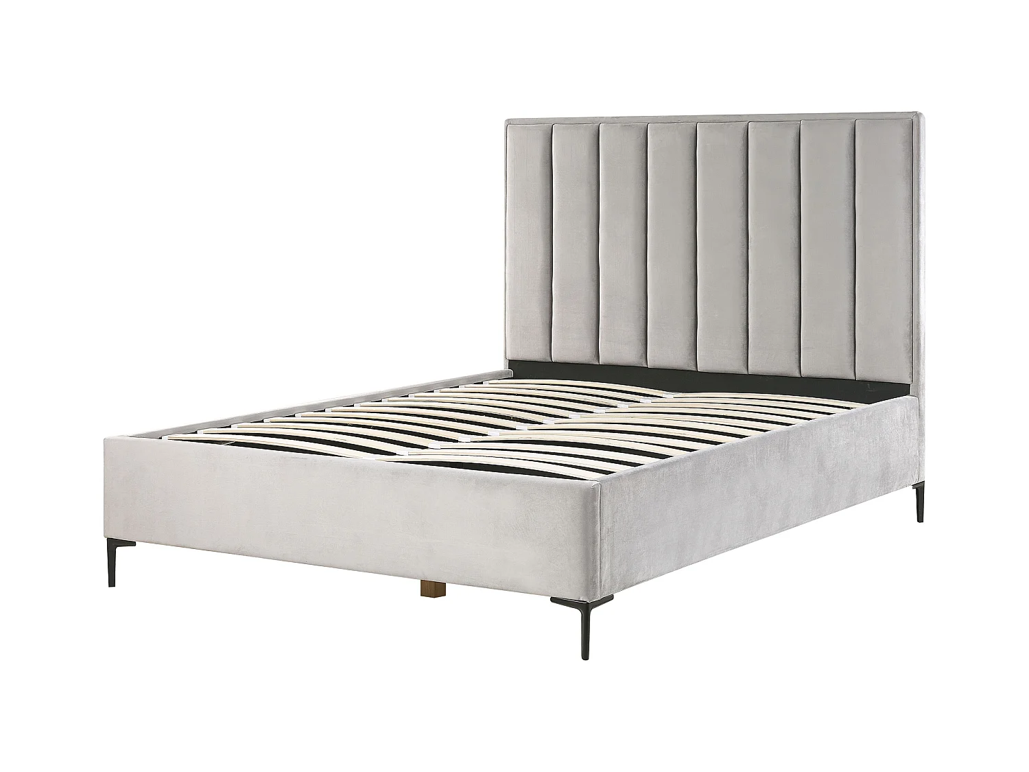 Polsterbett Samtstoff Grau 160x200 cm mit Bettkasten hochklappbar Sezanne