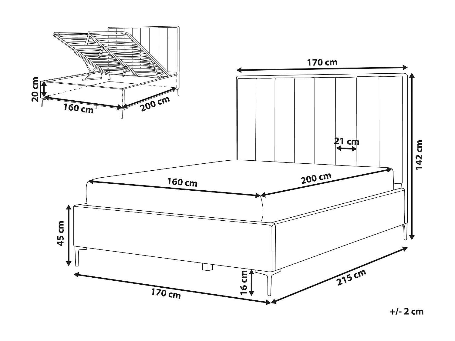 Lit ottoman Velours SEZANNE 160 x 200 cm Gris clair
