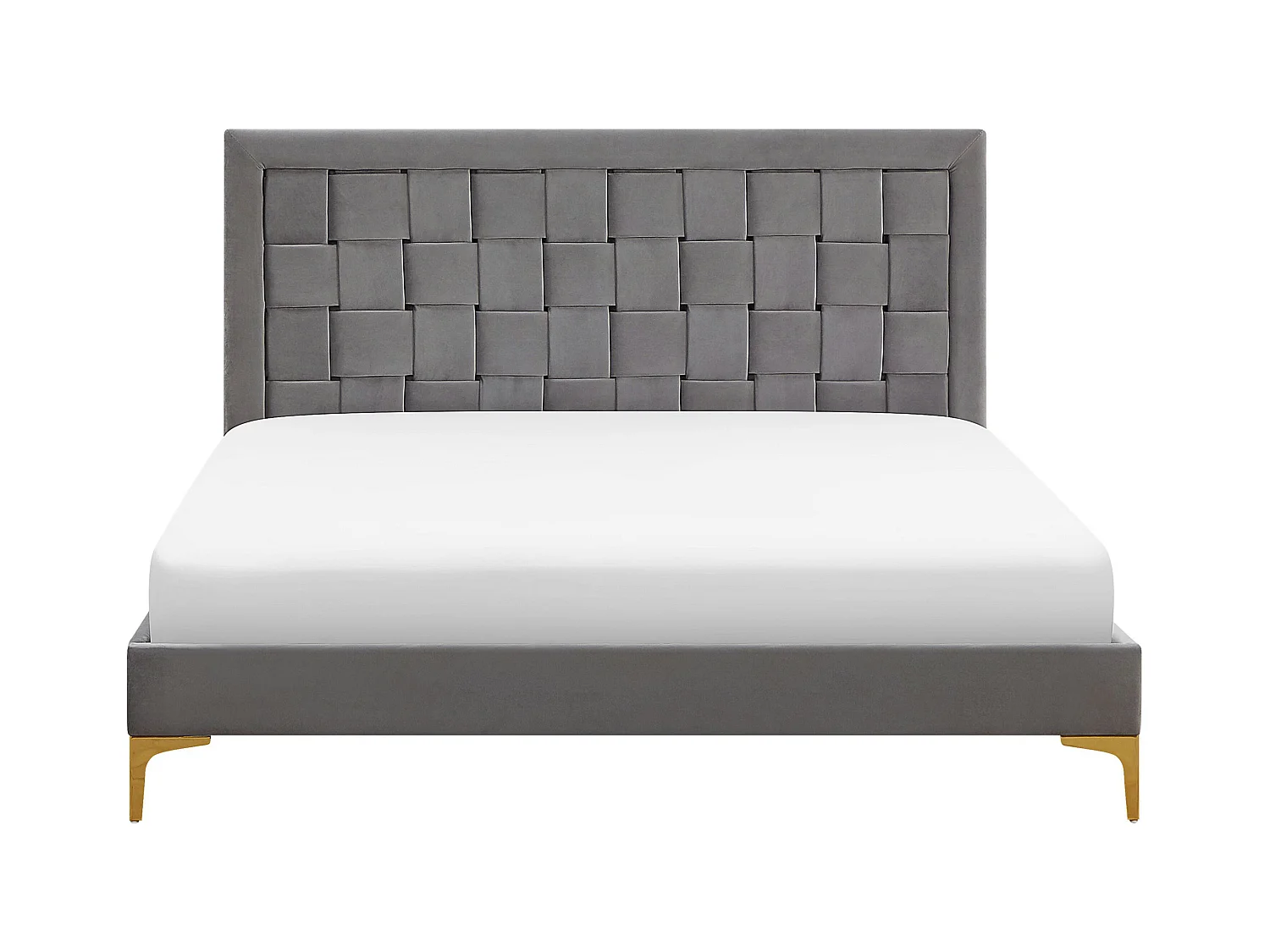 Luxuriöses Doppelbett aus Samtstoff in Grau mit Lattenrost 140 x 200 cm Limoux