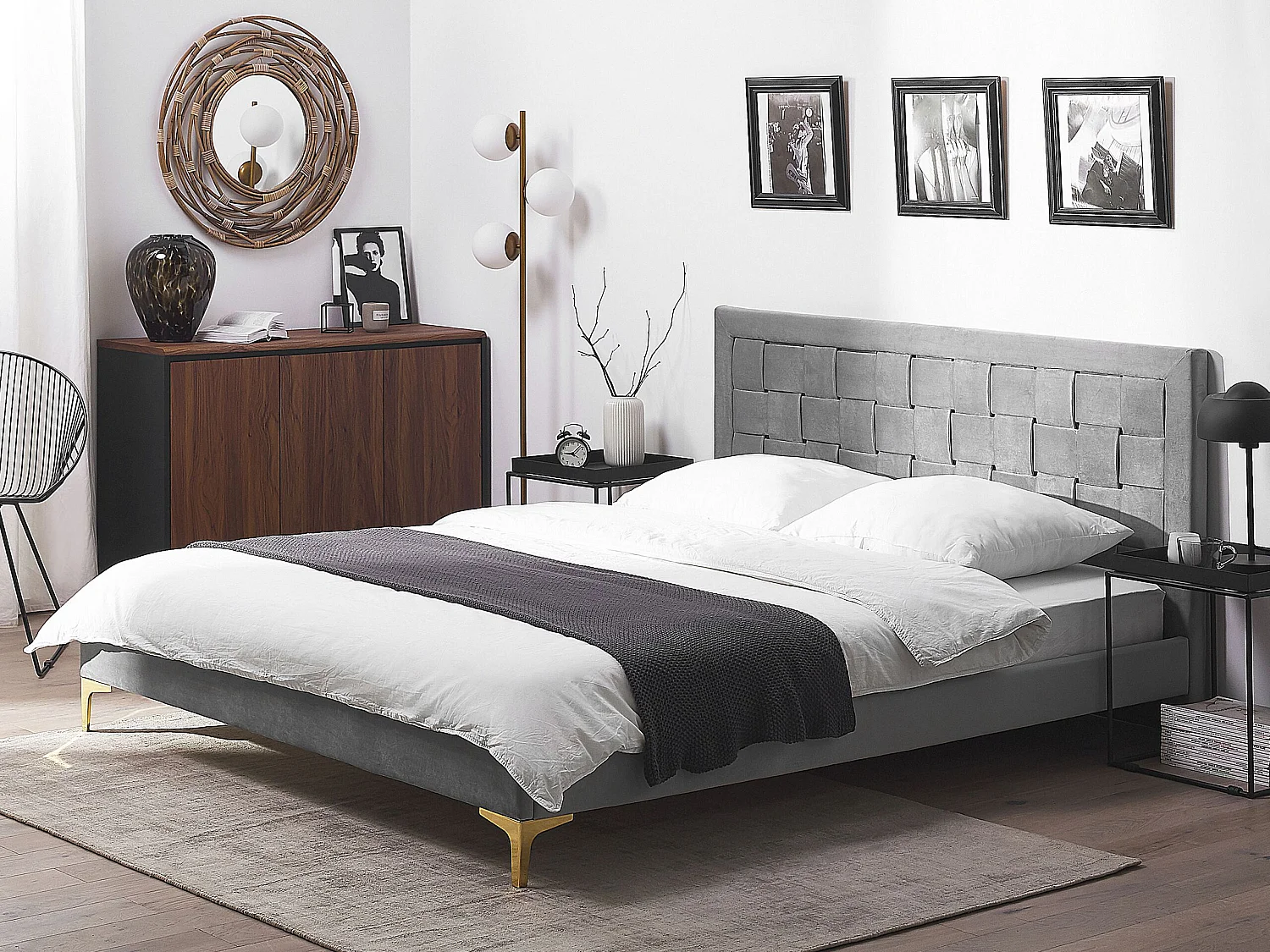 Cama Terciopelo LIMOUX 140 x 200 cm Gris