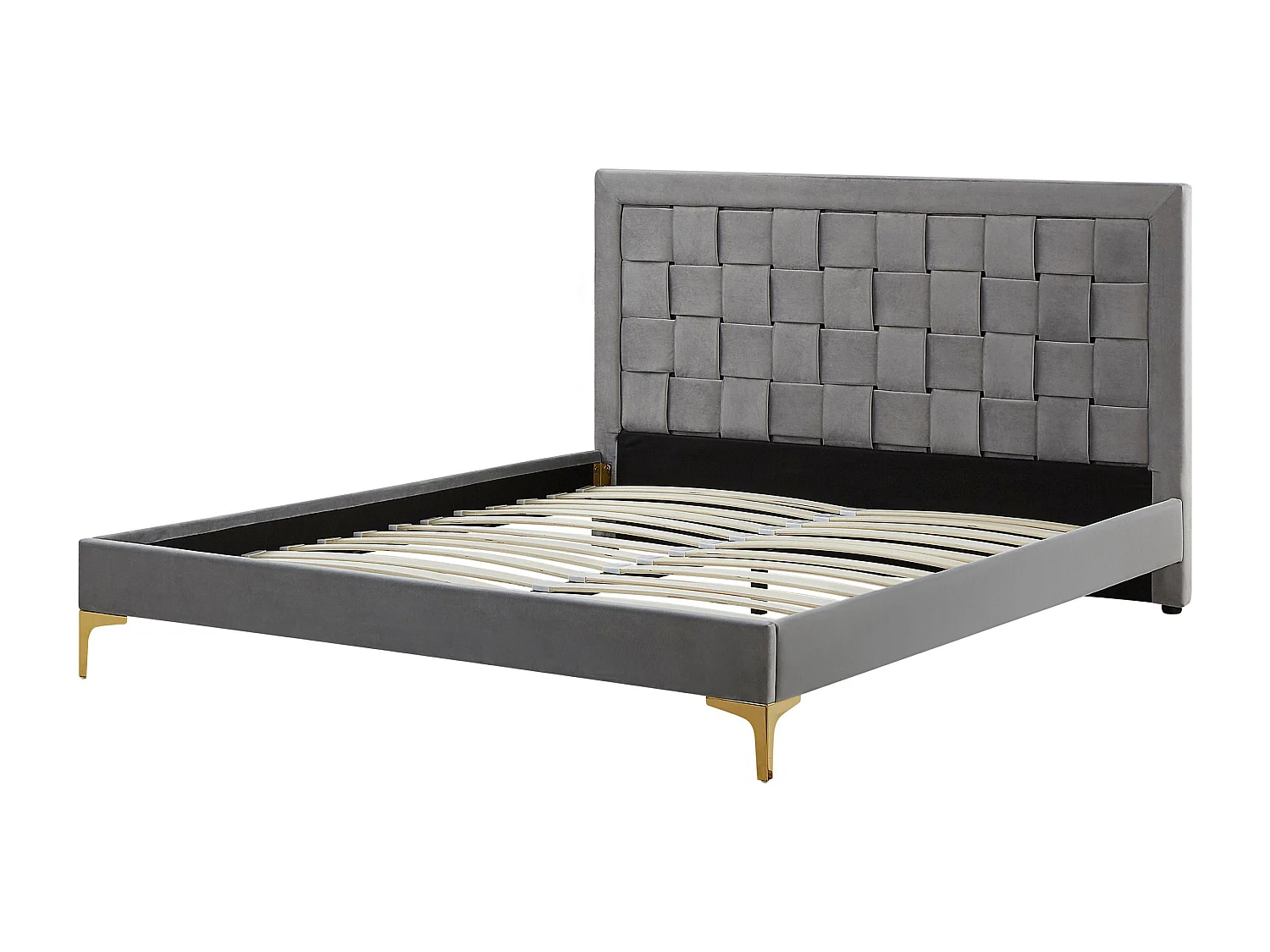 Luxuriöses Doppelbett aus Samtstoff in Grau mit Lattenrost 140 x 200 cm Limoux