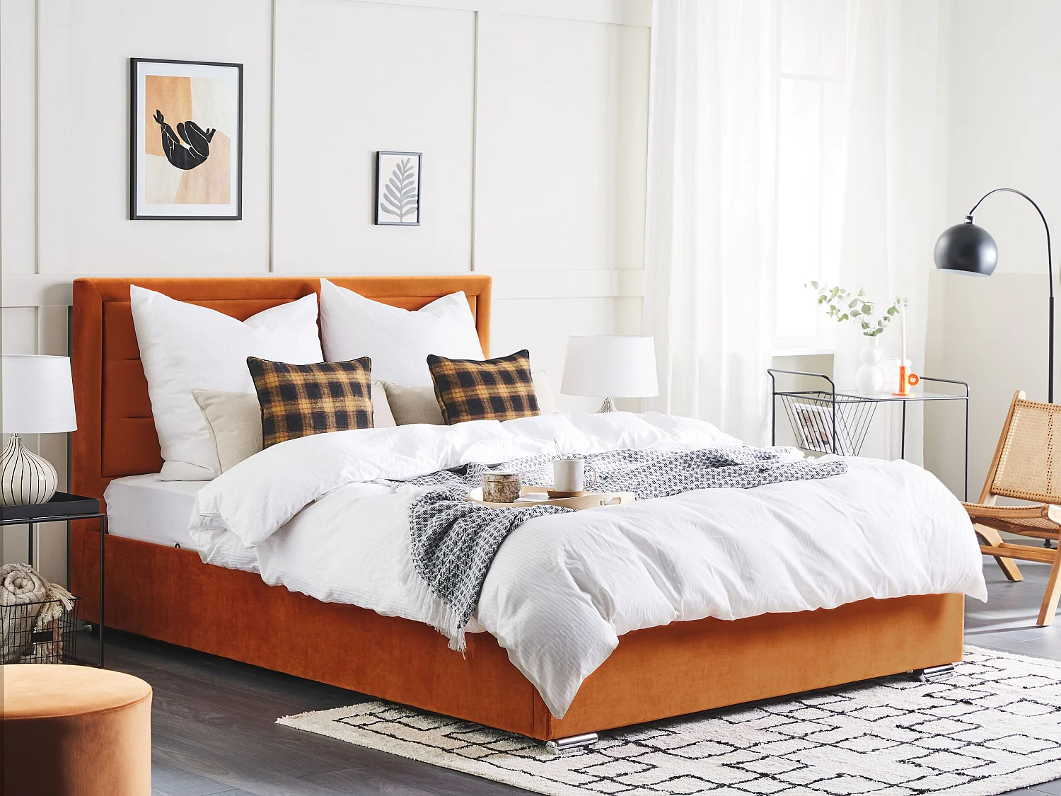 Bed met opbergruimte Fluweel ROUEN 180 x 200 cm Oranje