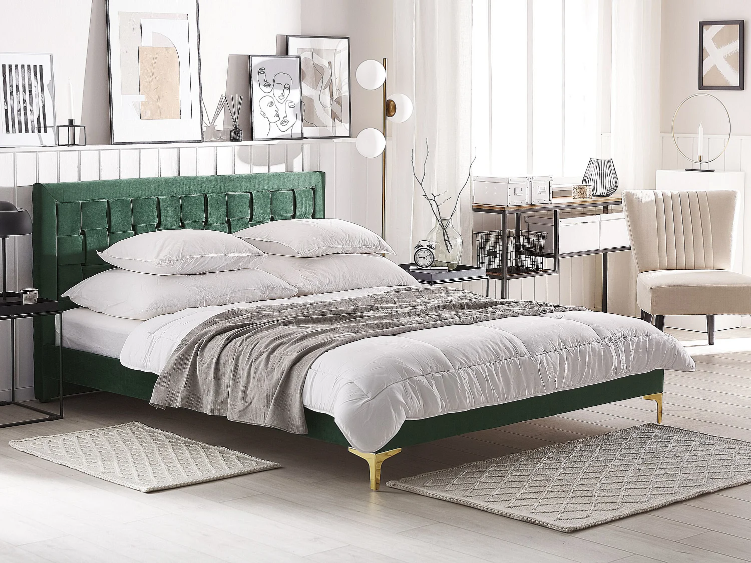 Cama Veludo LIMOUX 140 x 200 cm Verde escuro