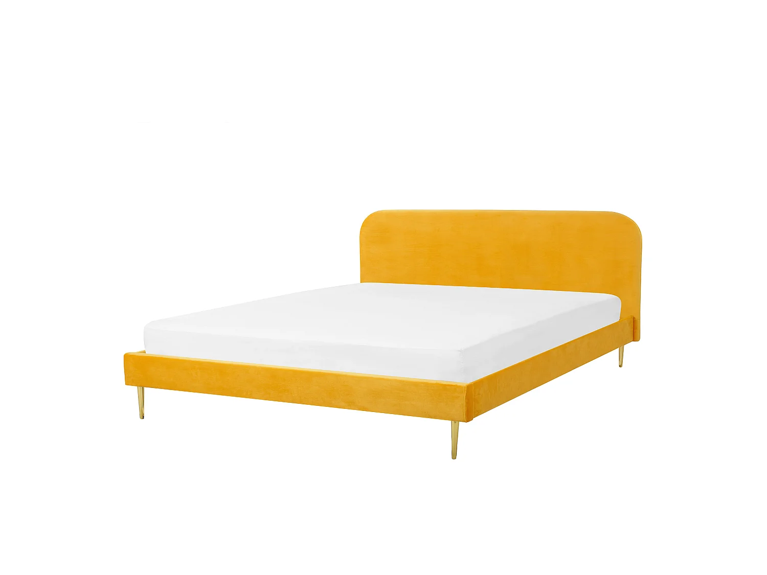 Polsterbett Samtstoff gelb mit Lattenrost 180 x 200 cm Metallfüße gold Flayat