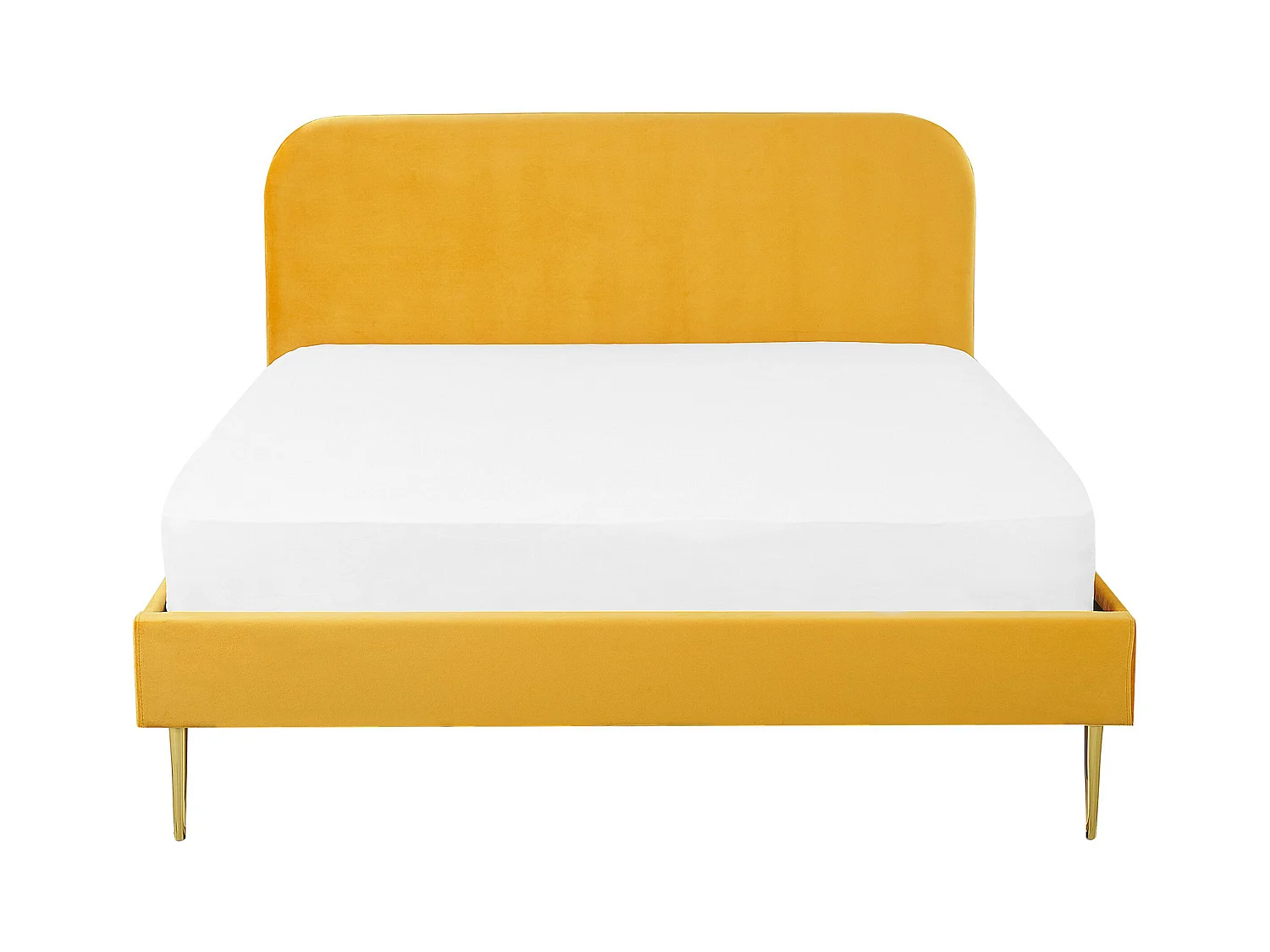 Polsterbett Samtstoff gelb mit Lattenrost 180 x 200 cm Metallfüße gold Flayat
