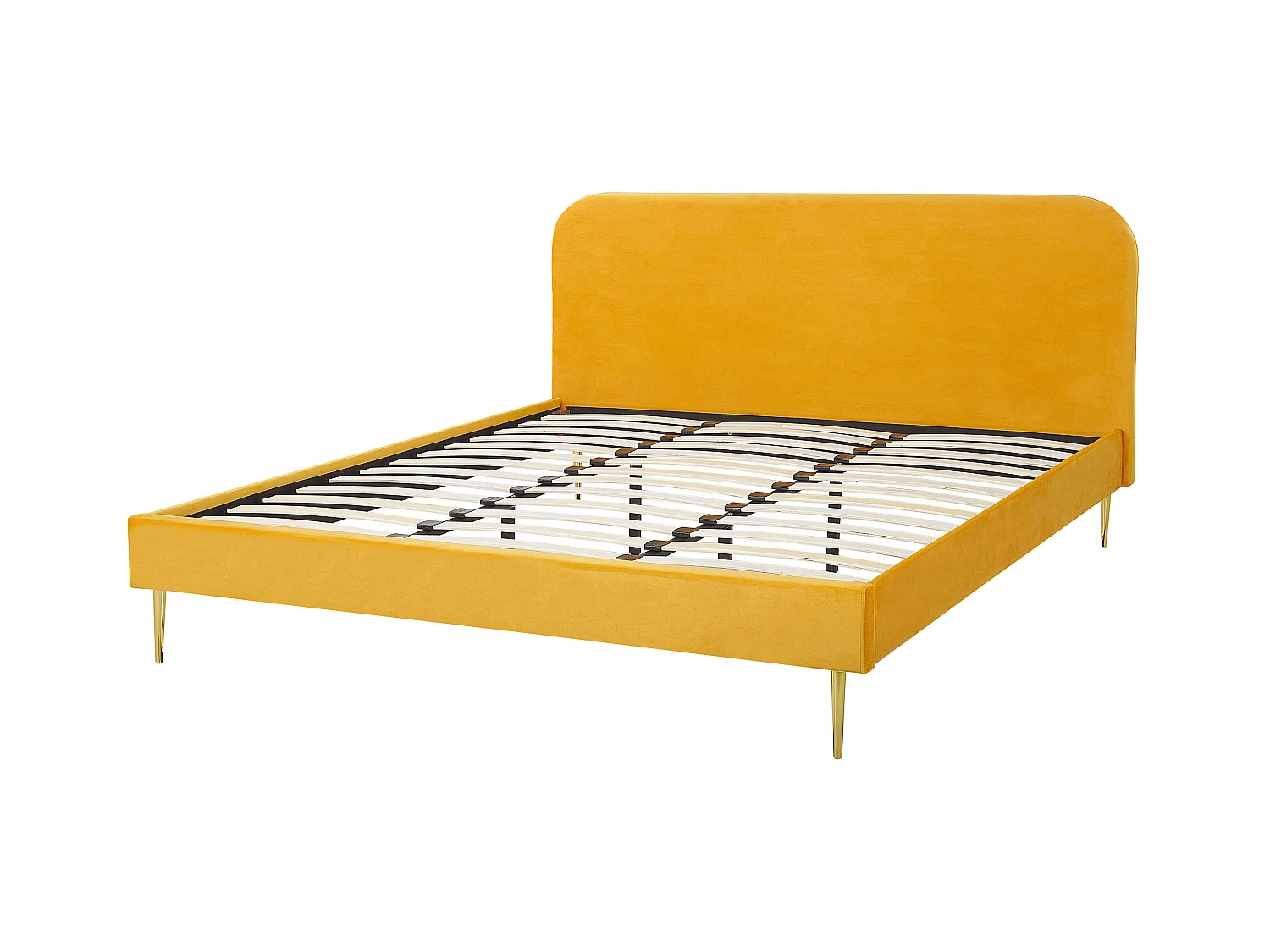 Polsterbett Samtstoff gelb mit Lattenrost 180 x 200 cm Metallfüße gold Flayat