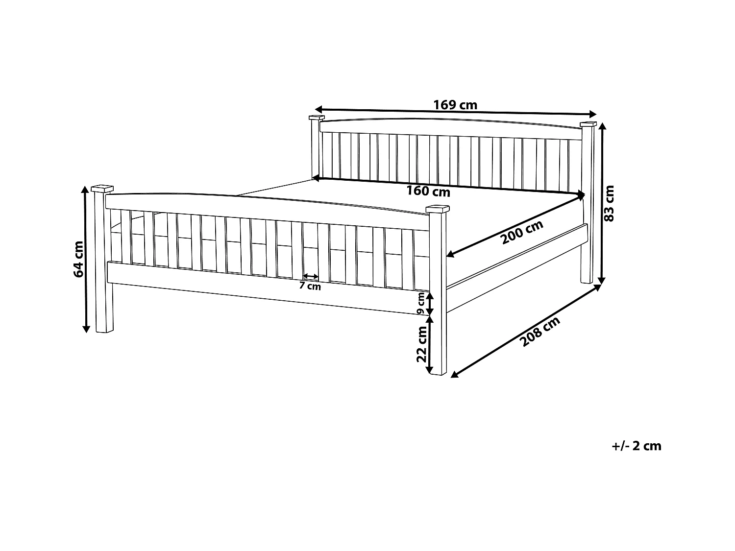 Holzbett Kiefernholz weiß mit Kopf- u. Fußteil Lattenrost 160x200 cm Giverny