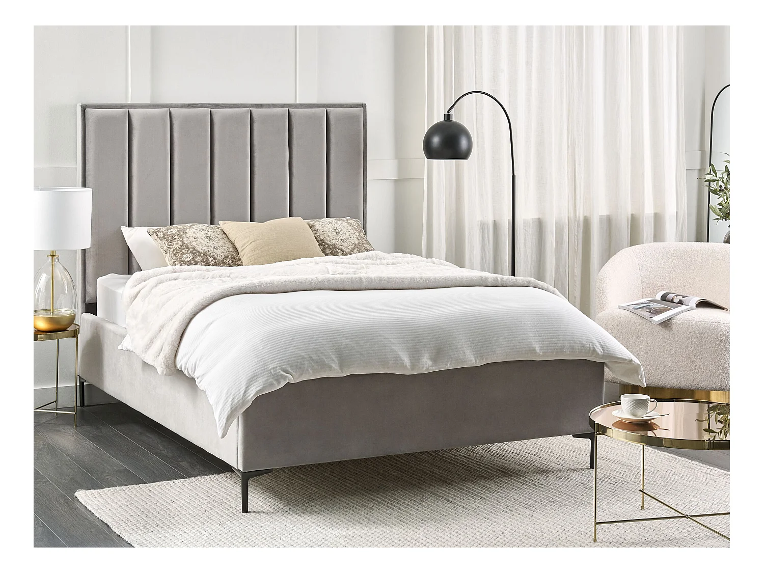 Lit ottoman Velours SEZANNE 140 x 200 cm Gris clair