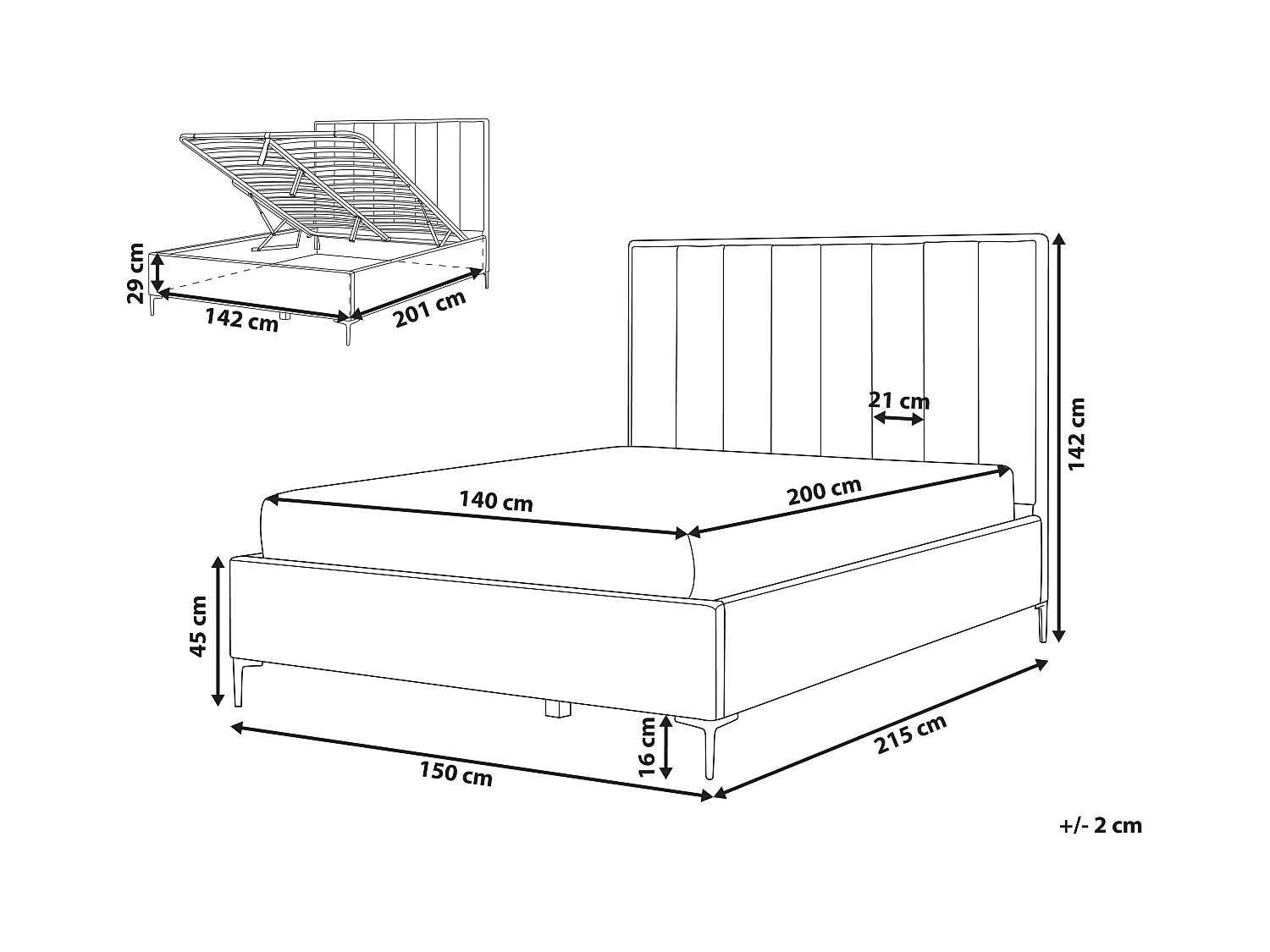 Lit ottoman Velours SEZANNE 140 x 200 cm Gris clair