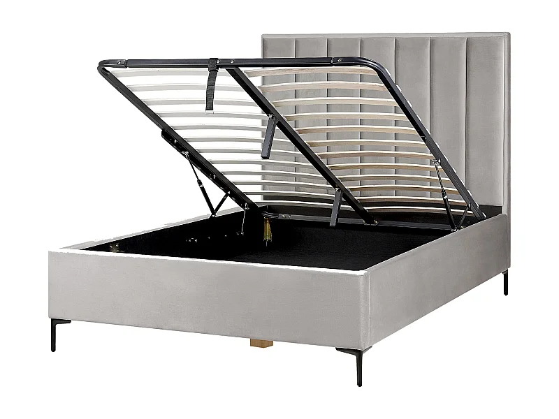 Letto con ottomano Velluto SEZANNE 140 x 200 cm Grigio chiaro