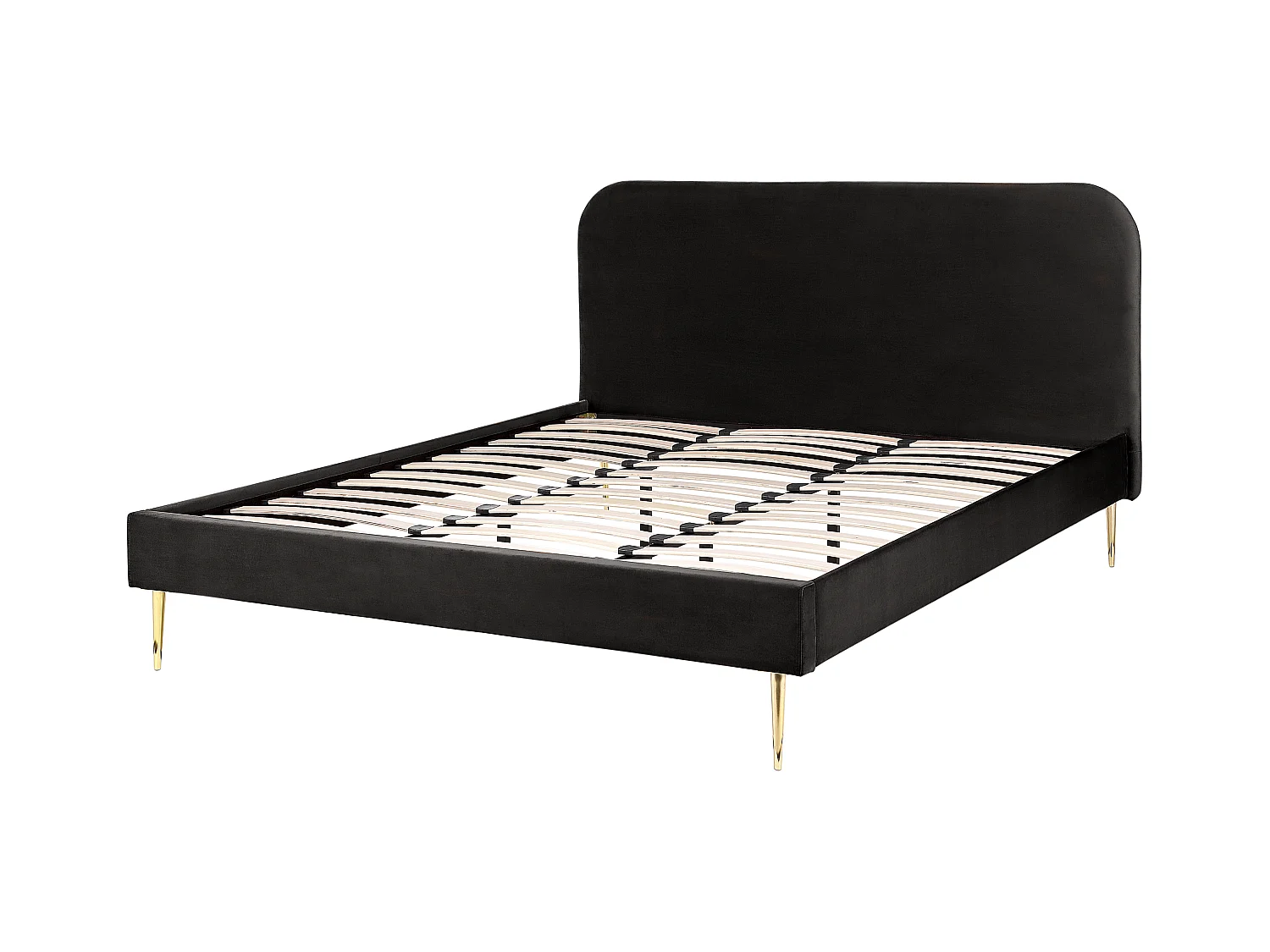 Polsterbett Samtstoff schwarz mit Lattenrost 180 x 200 cm Metallfüße gold Flayat