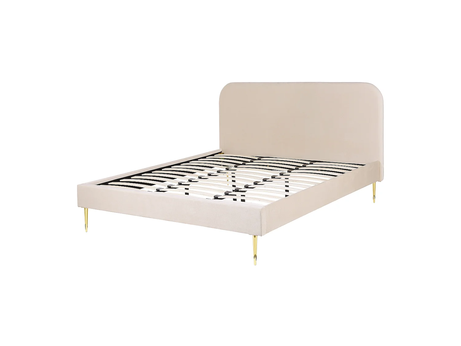 Polsterbett Samtstoff beige mit Lattenrost 180 x 200 cm Metallfüße gold Flayat